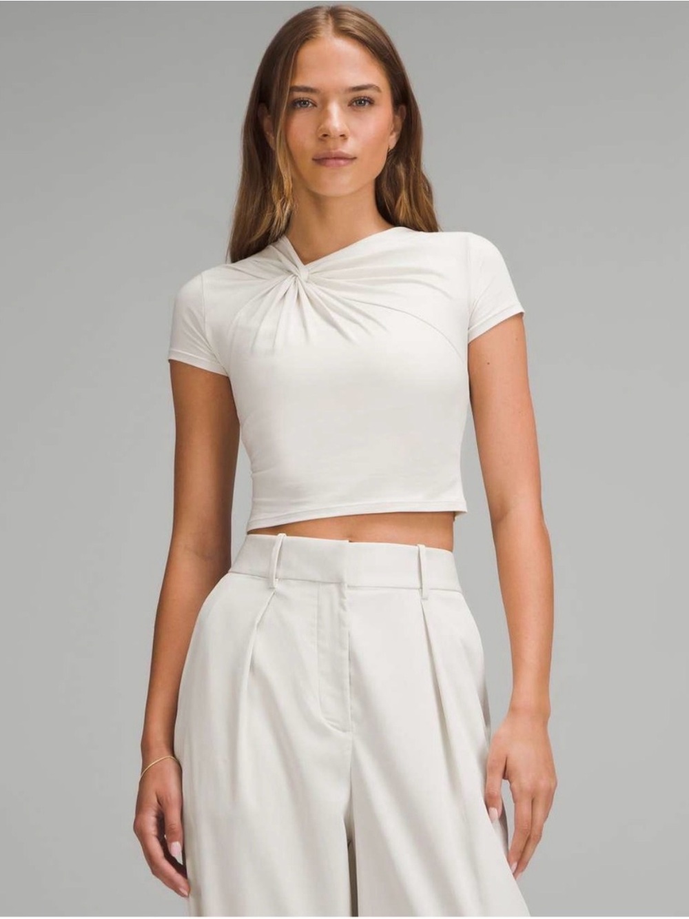 Lululemon Asymmetrical Crop Top in Bone